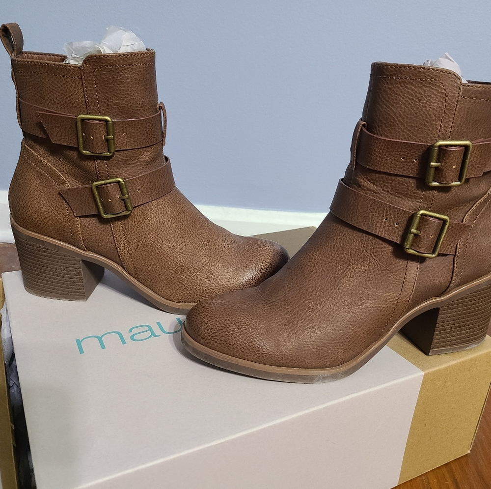 Maurices Annie Double Buckle Bootie 8 1/2 Cognac - Picture 1 of 4